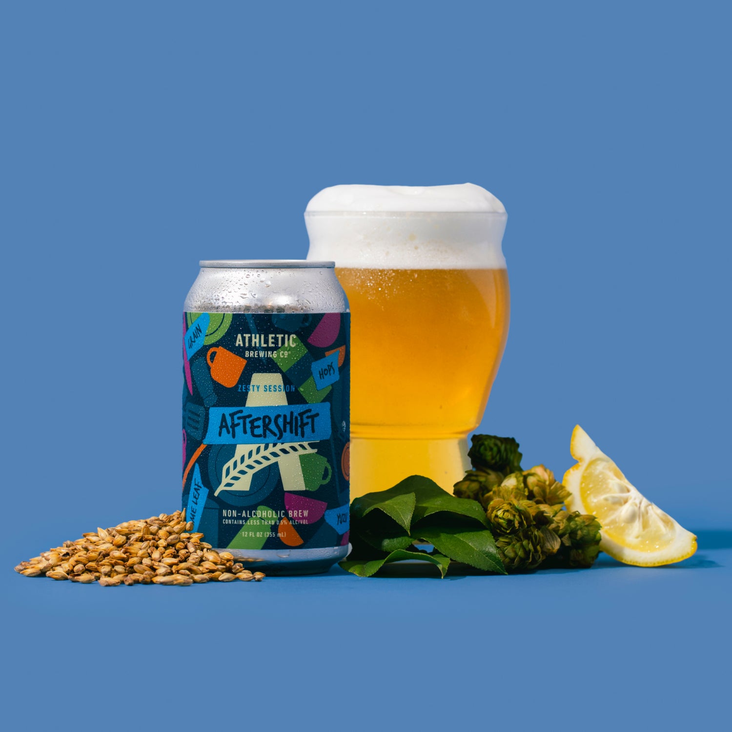 Aftershift can and glass with ingredients